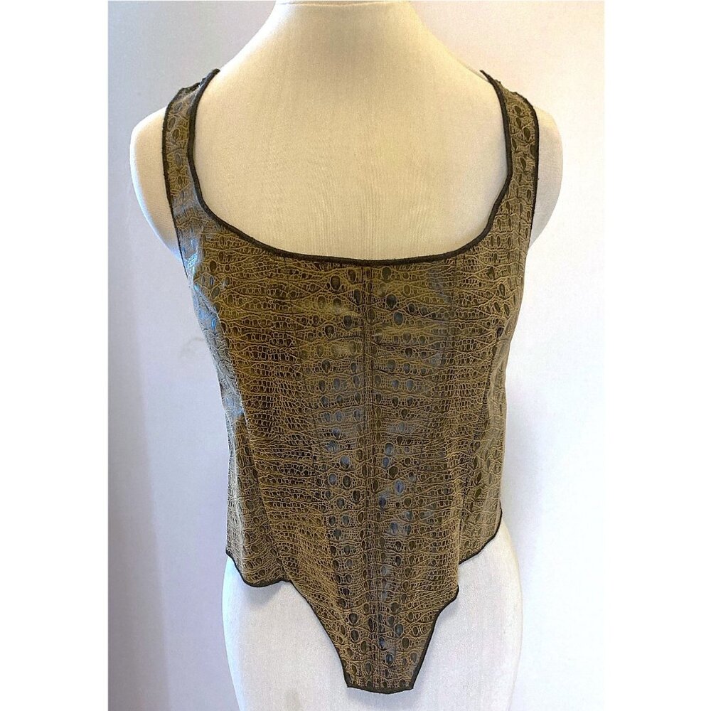Faux brown reptile fabric costume corset